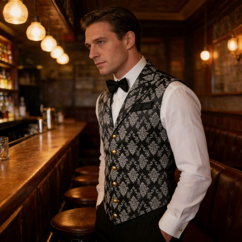 Formal Wear For Men Black Suit - Slim Fit Vest British Retro Style