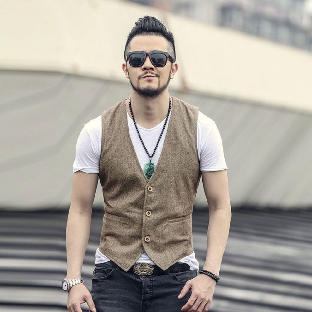 Men Formal Wear Vest - V Neck Men's Linen Vest Single