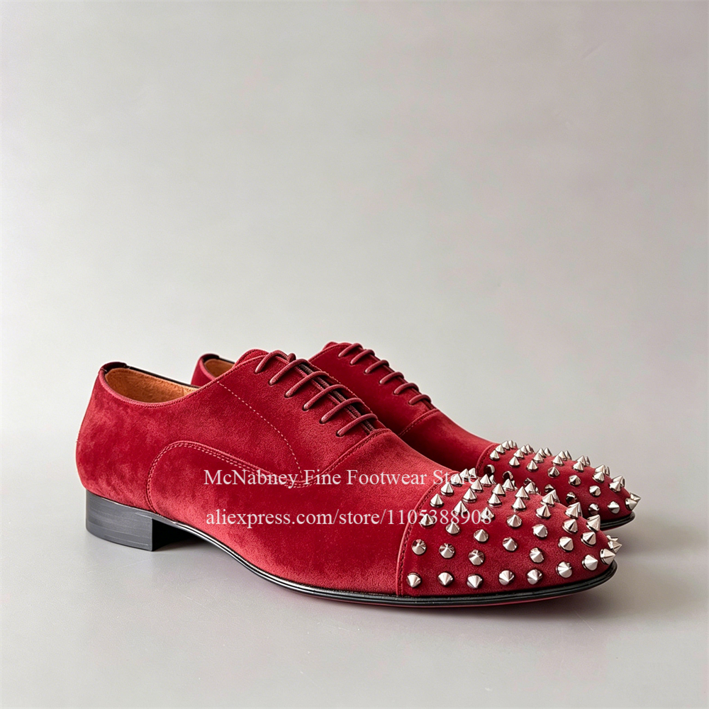 Men'S Formal Wear In Wedding - Spike Studs Leather Dress Shoes Lace