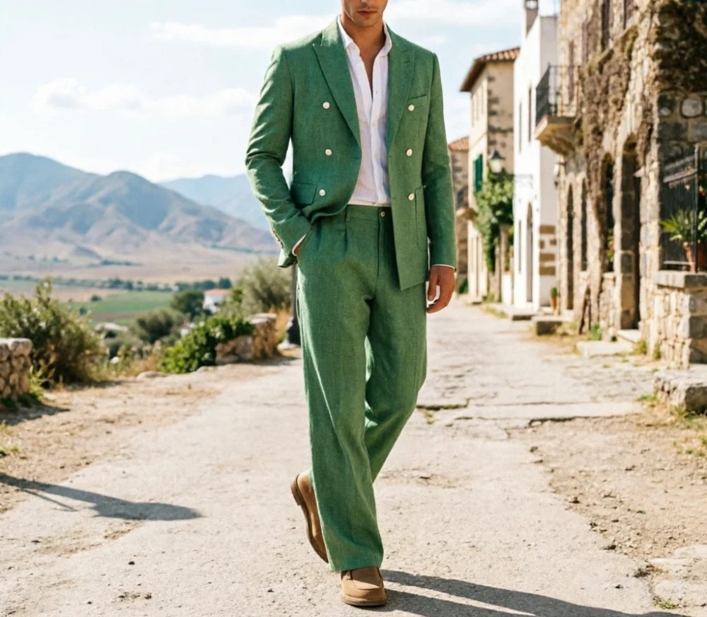 Sage Green Linen Men Suits Rel - مراجعة Men Formal Wear Wedding Guest وسعره