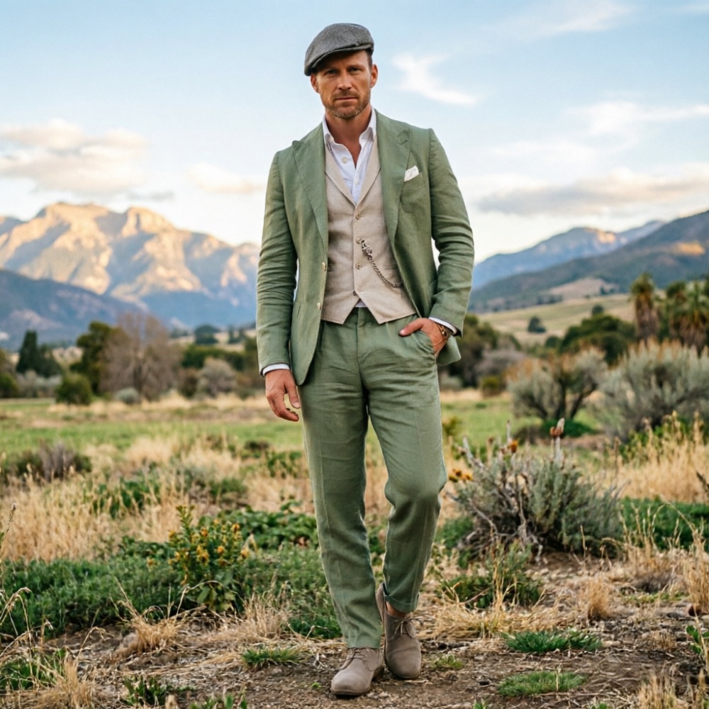 Sage Green Linen Men 3 Piece S - مراجعة Men'S Formal Wear In Wedding وسعره