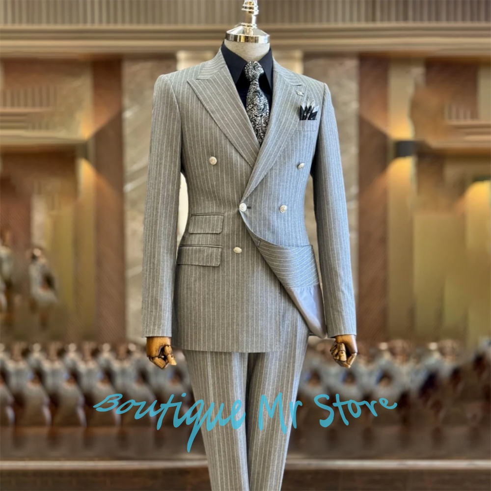 Light Gray Striped Woolen Men' - مراجعة Men Formal Wear Look وسعره