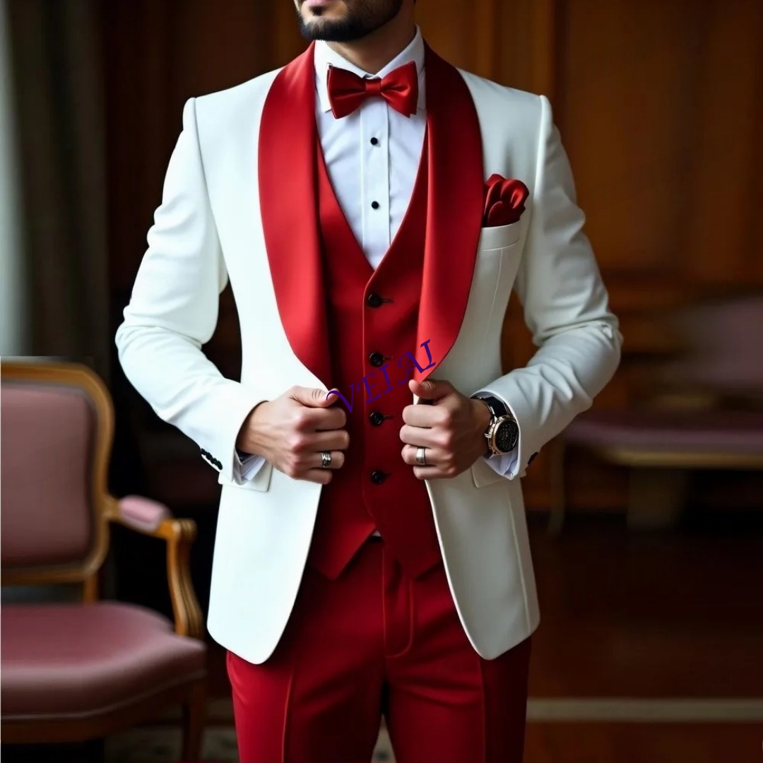 CustomizedNew White And Red Me - مراجعة Men Formal Wear Vest وسعره