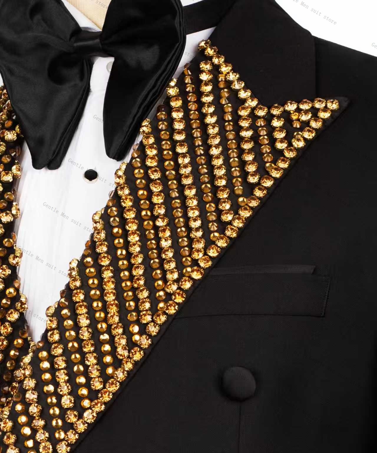 Golden Beaded Men Suit Set 2 P - مراجعة Formal Wear For Men Black Suit وسعره
