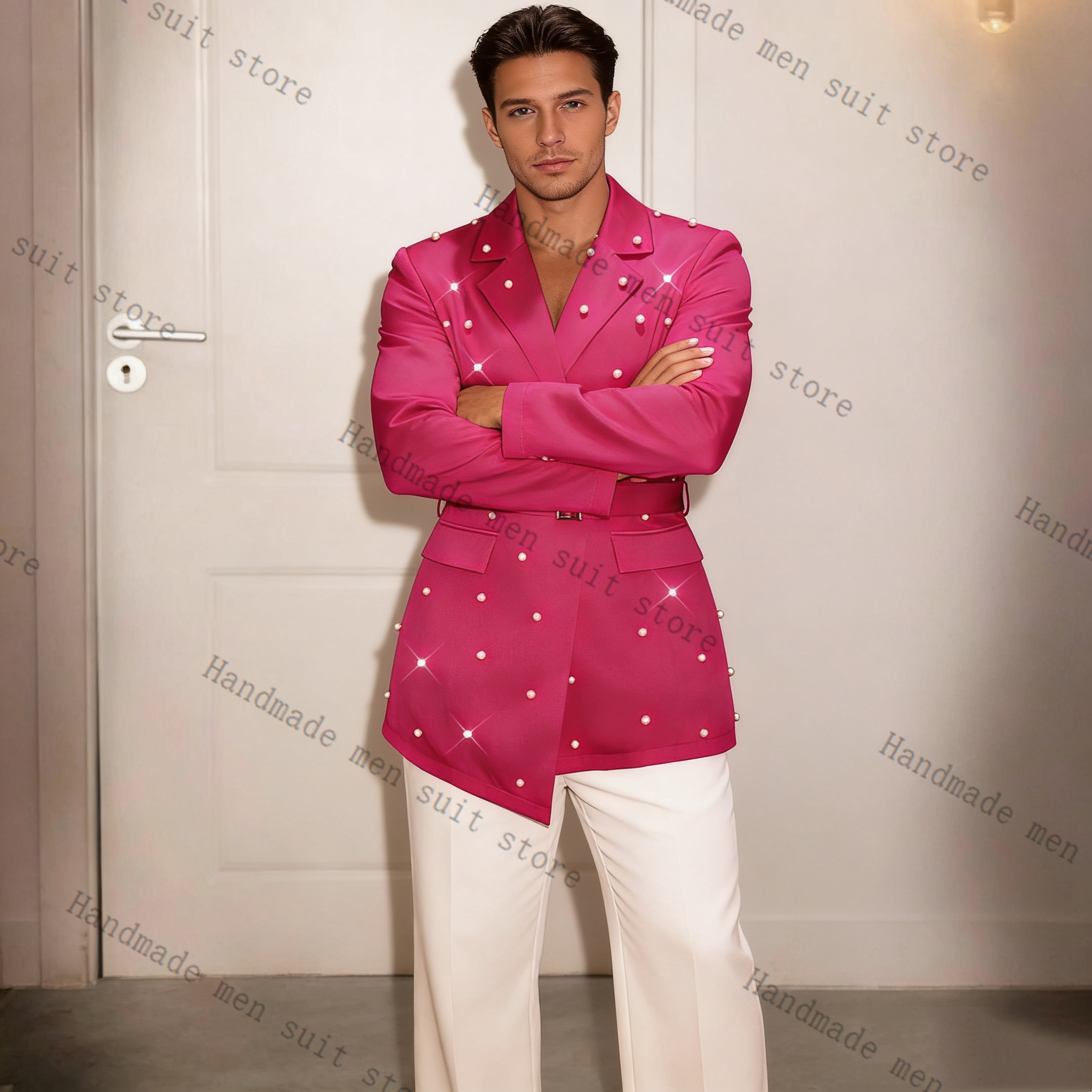 Pearls Pink Men Suit Set 2 Pie - مراجعة Men'S Formal Wear Belt وسعره