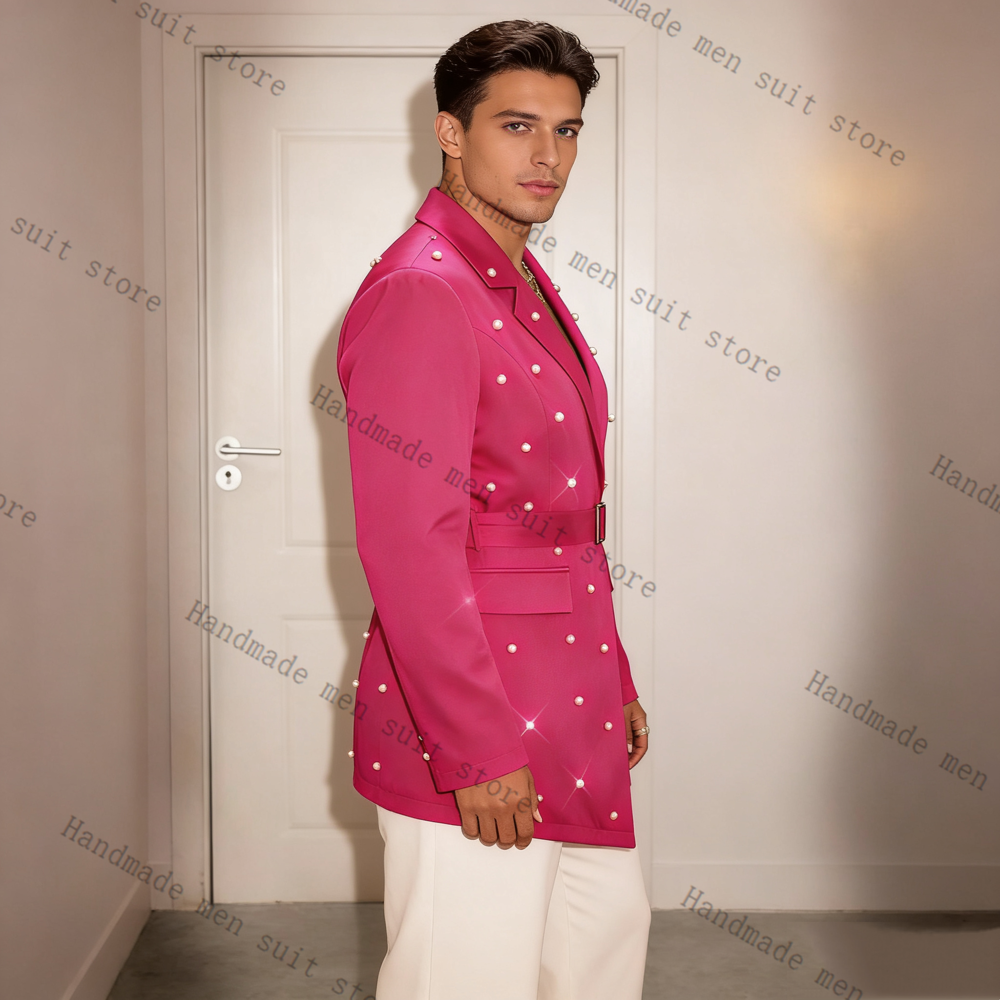Pearls Pink Men Suit Set 2 Pie - مراجعة Men'S Formal Wear Belt وسعره