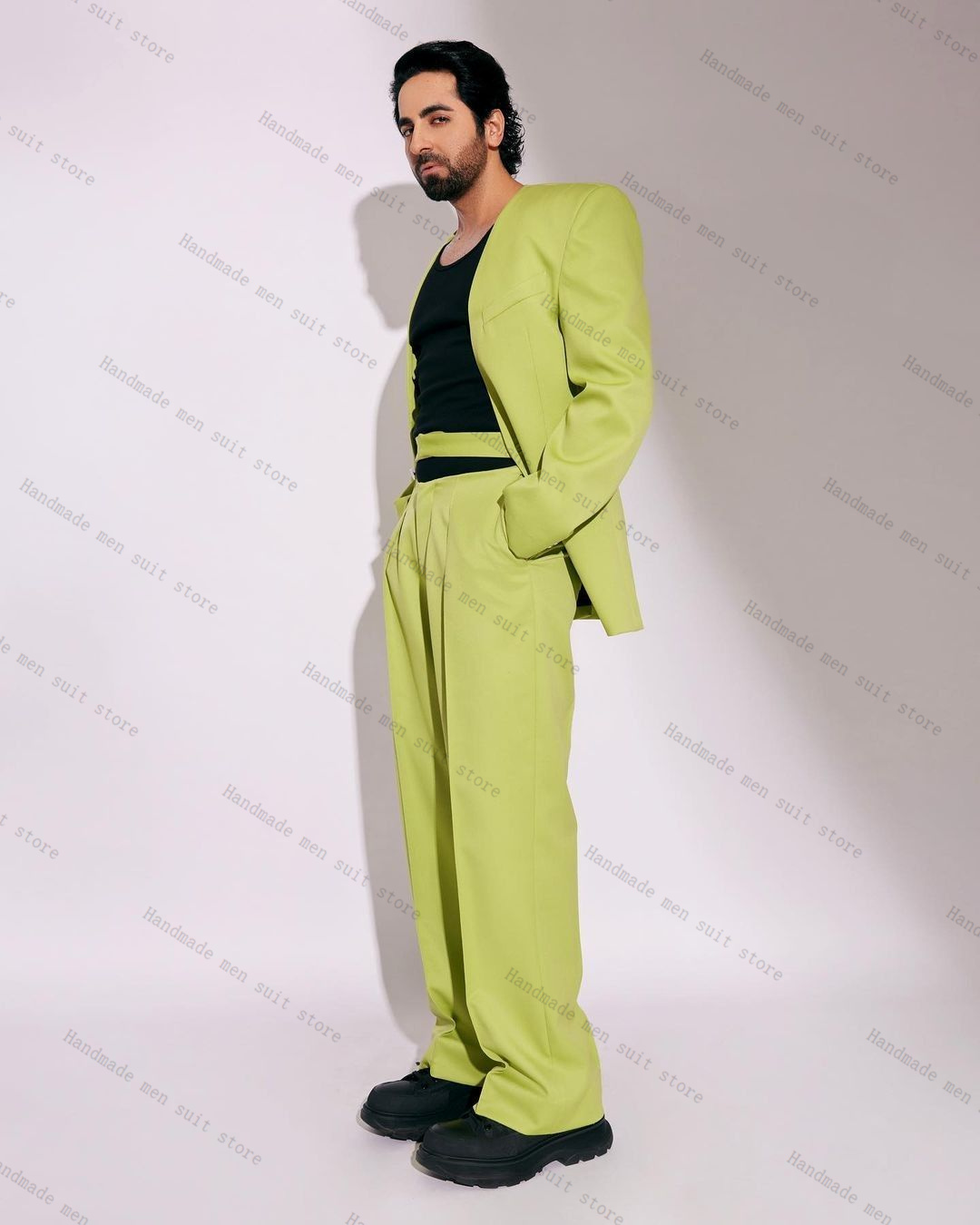 Fashion Green Men Suit Set 2 P - مراجعة Men Formal Wear Wedding Guest وسعره