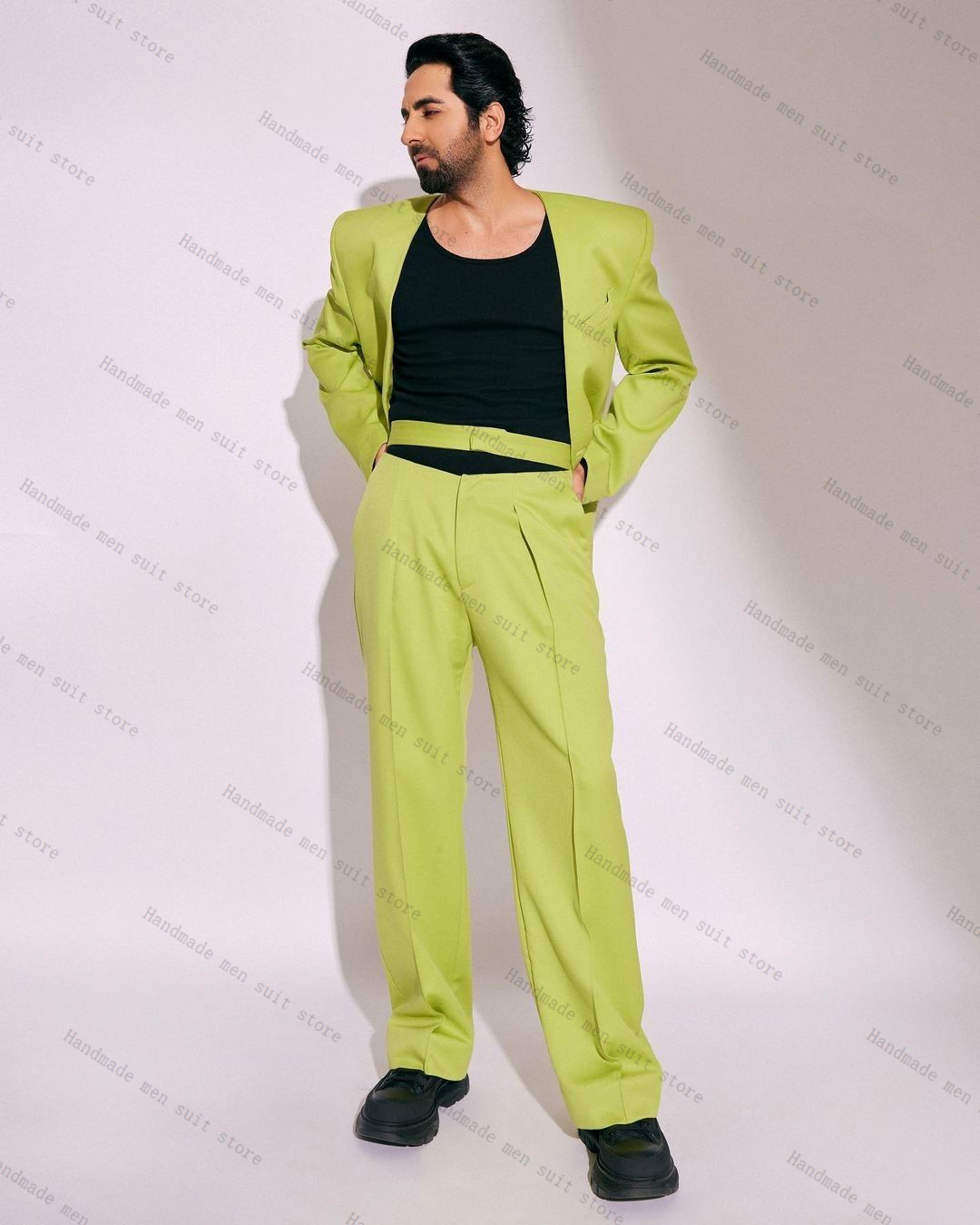 Fashion Green Men Suit Set 2 P - مراجعة Men Formal Wear Wedding Guest وسعره