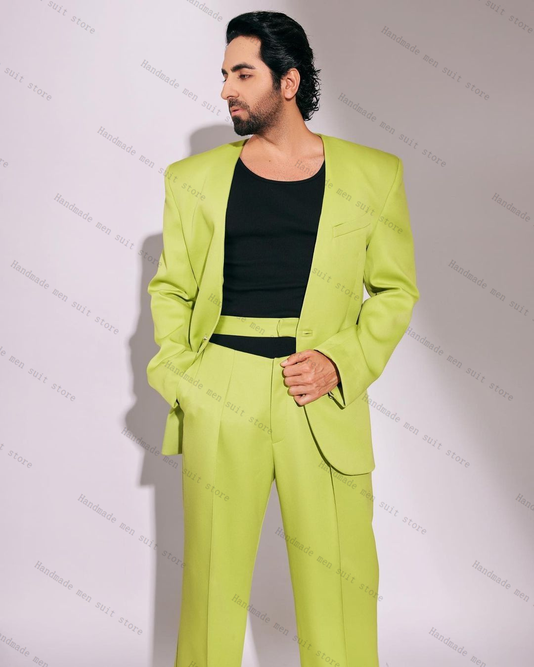 Fashion Green Men Suit Set 2 P - مراجعة Men Formal Wear Wedding Guest وسعره