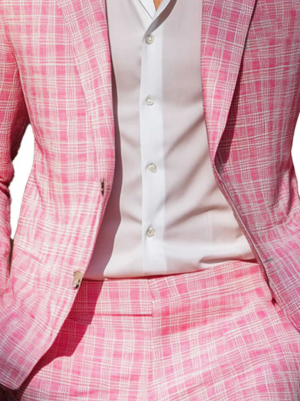 Summer Pink Plaid Mens Tuxedos - مراجعة Men Formal Wear Summer وسعره