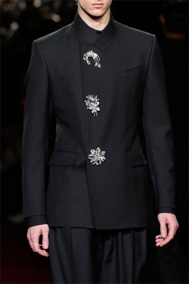 Black Crystals Men Suit Set 2  - مراجعة Formal Wear For Men Black Suit وسعره