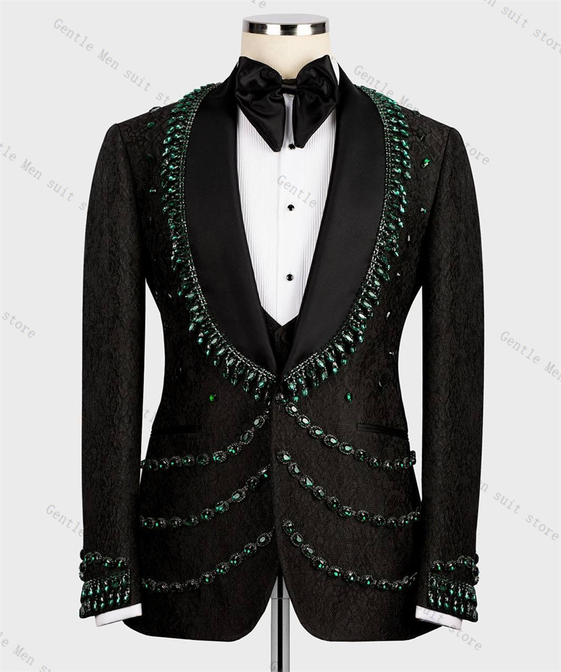 Luxury Crystals Men Suit Set 2 - مراجعة Formal Wear For Men Black Suit وسعره