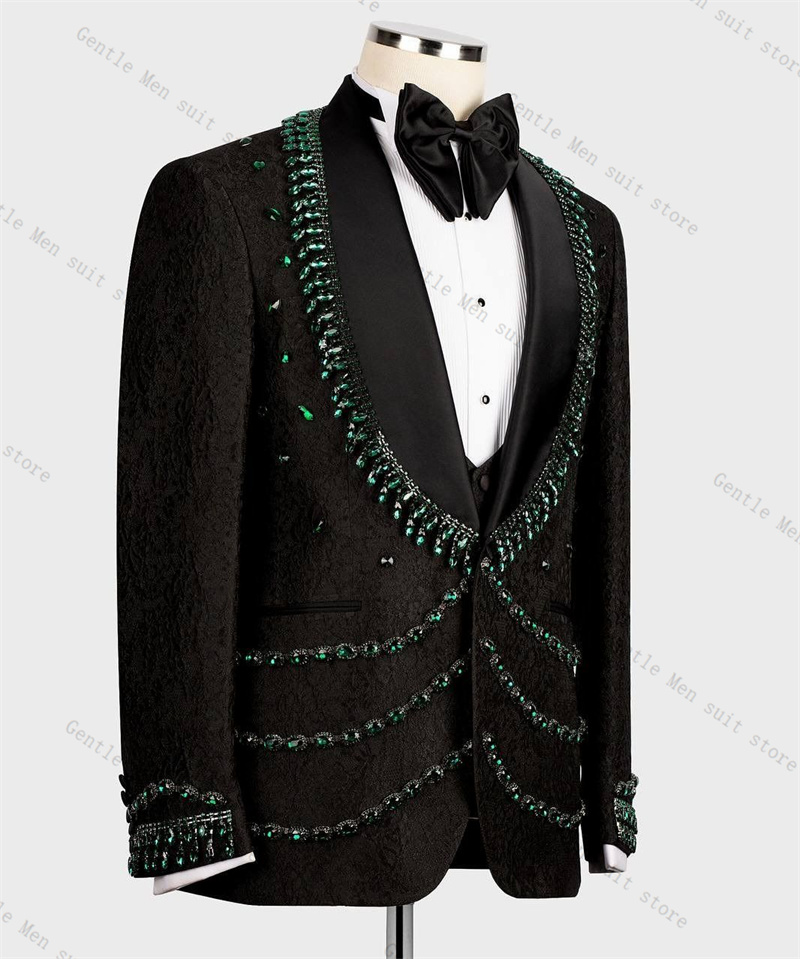 Luxury Crystals Men Suit Set 2 - مراجعة Formal Wear For Men Black Suit وسعره
