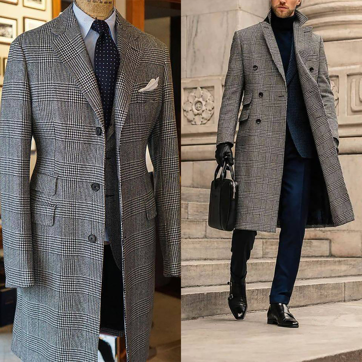 Plaid Woolen Overcoat Jacket F - مراجعة Men'S Formal Wear Belt وسعره