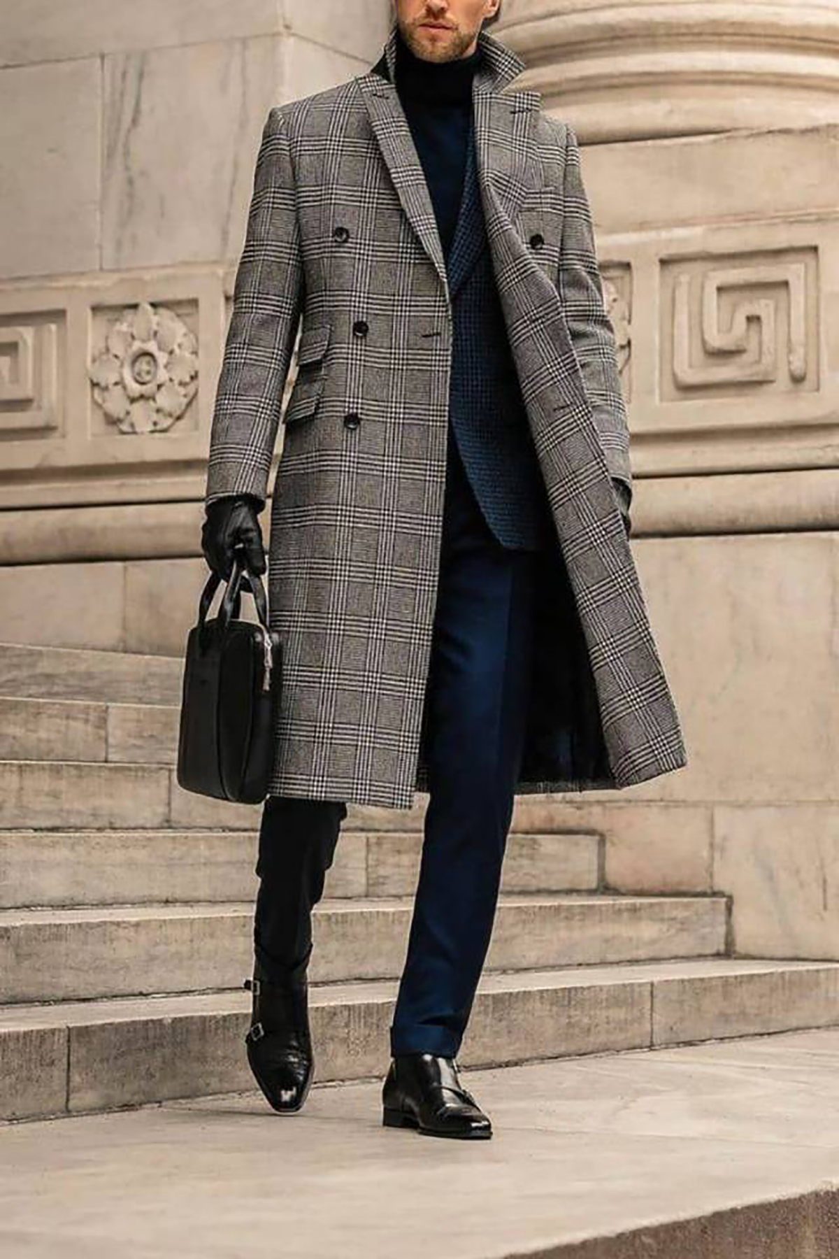 Plaid Woolen Overcoat Jacket F - مراجعة Men'S Formal Wear Belt وسعره