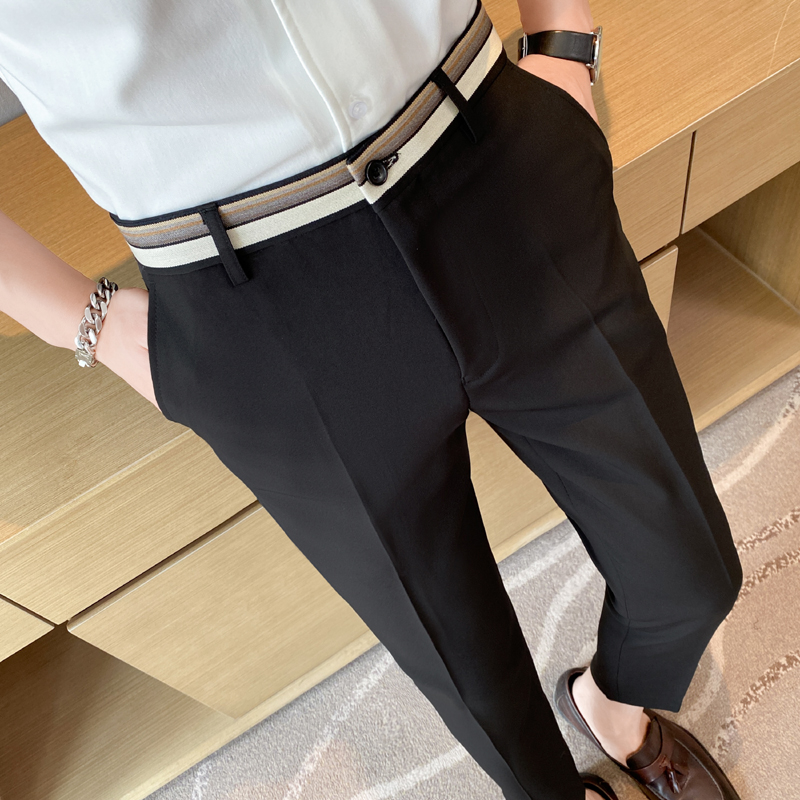 Fashion Waist Stripes Suit Pan - مراجعة Men Formal Wear Set وسعره