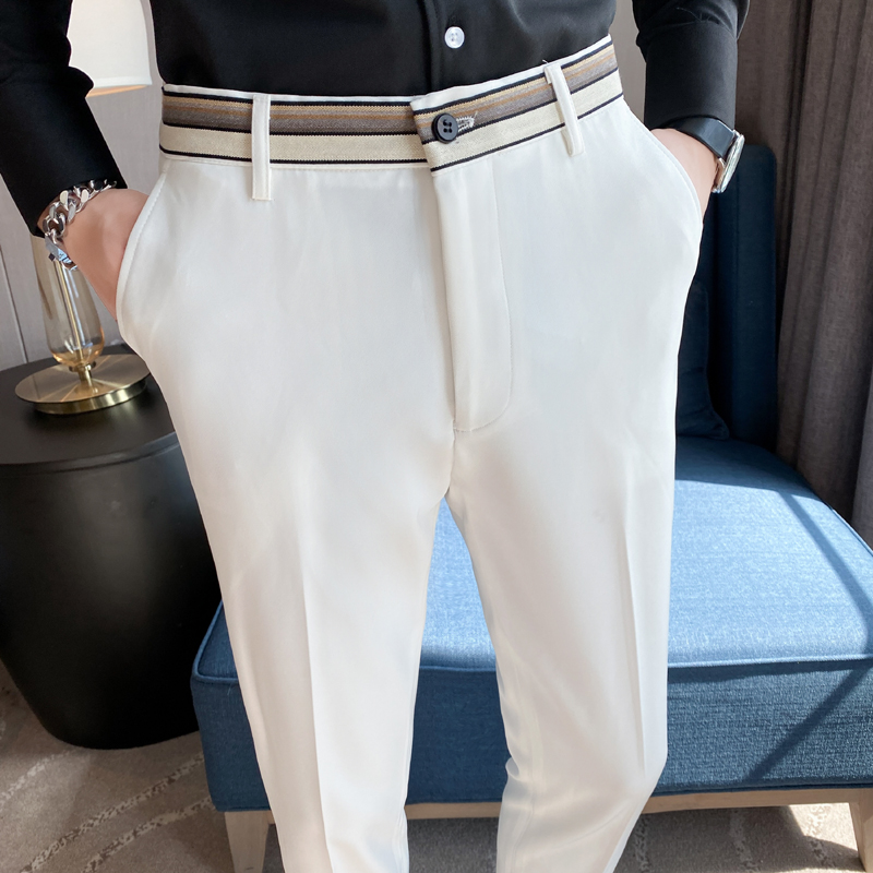 Fashion Waist Stripes Suit Pan - مراجعة Men Formal Wear Set وسعره