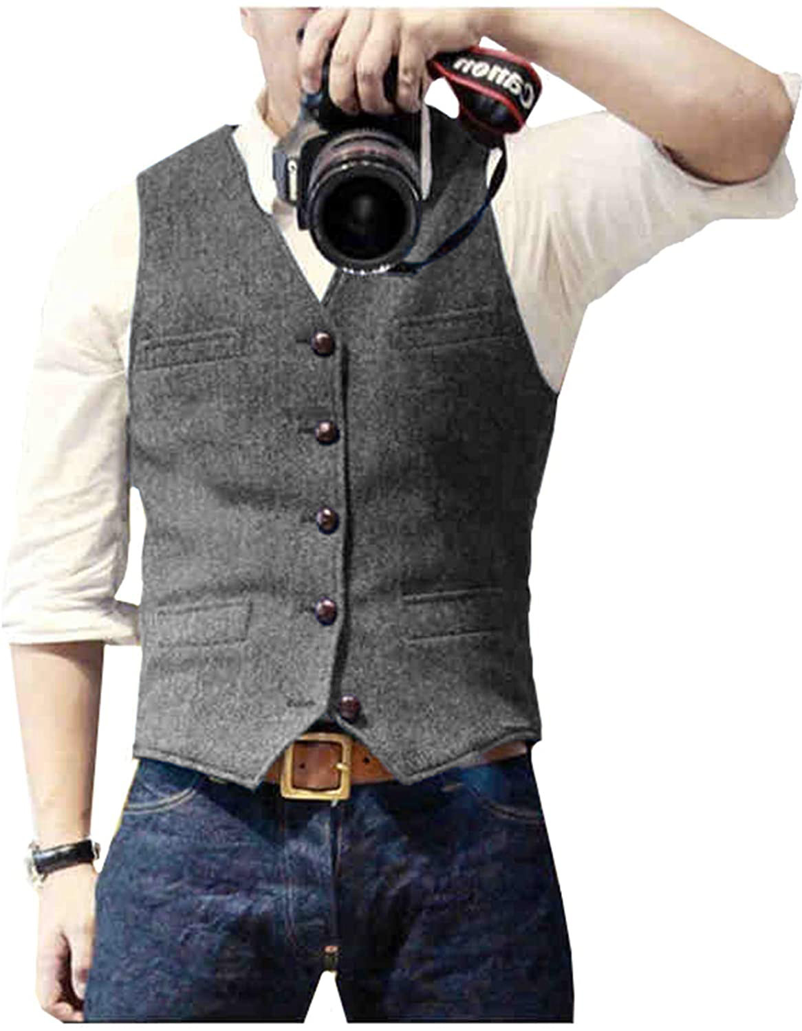 Men's Suit Vest V Neck Wool He - مراجعة Men Formal Wear Vest وسعره