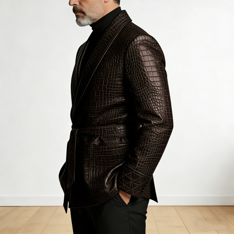  Men's Crocodile Pattern Leat - مراجعة Formal Men Party Wear Jacket وسعره
