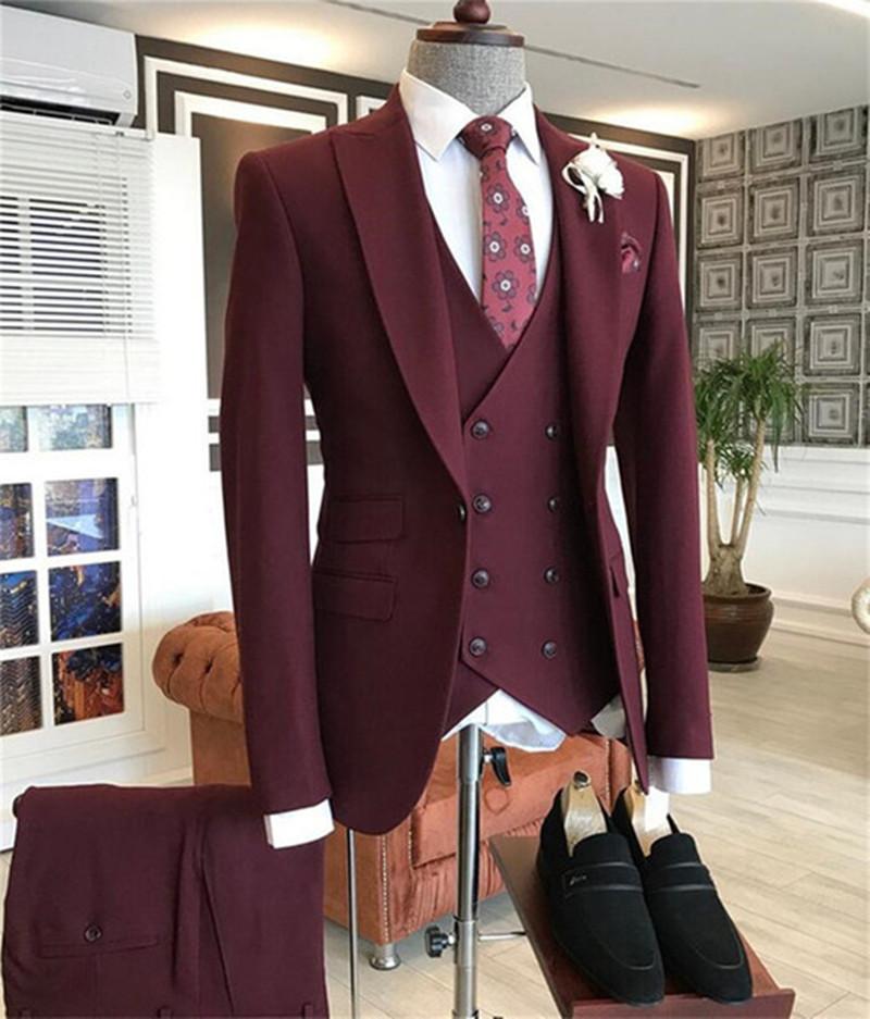 2021 Burgundy Double Breasted  - مراجعة Men'S Formal Wear In Wedding وسعره
