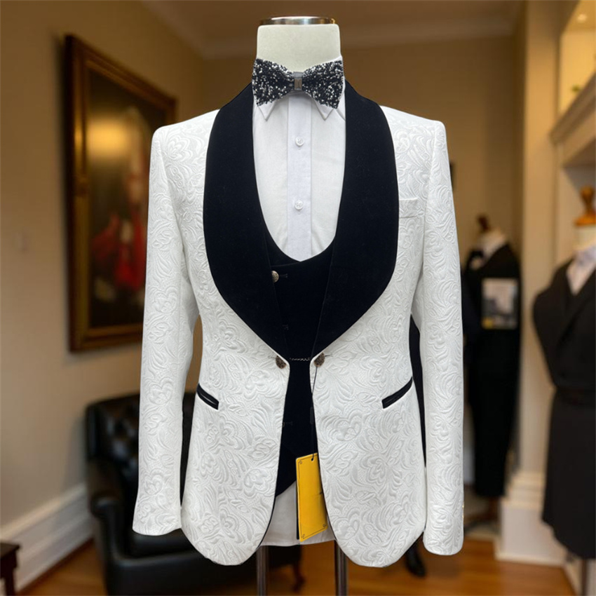 3 Pcs Floral Groom Tuxedo for  - مراجعة Formal Wear For Men Black Suit وسعره