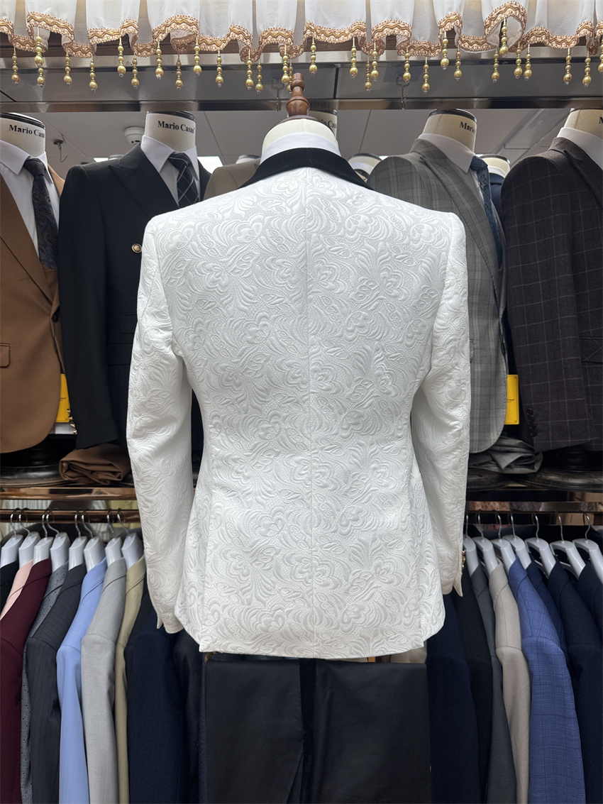3 Pcs Floral Groom Tuxedo for  - مراجعة Formal Wear For Men Black Suit وسعره