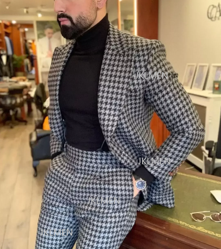 Houndstooth Mens Suits 2PCS We - مراجعة Men'S Formal Wear In Wedding وسعره