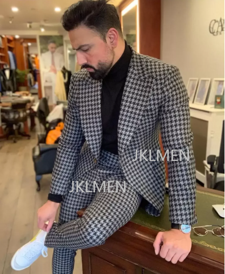Houndstooth Mens Suits 2PCS We - مراجعة Men'S Formal Wear In Wedding وسعره