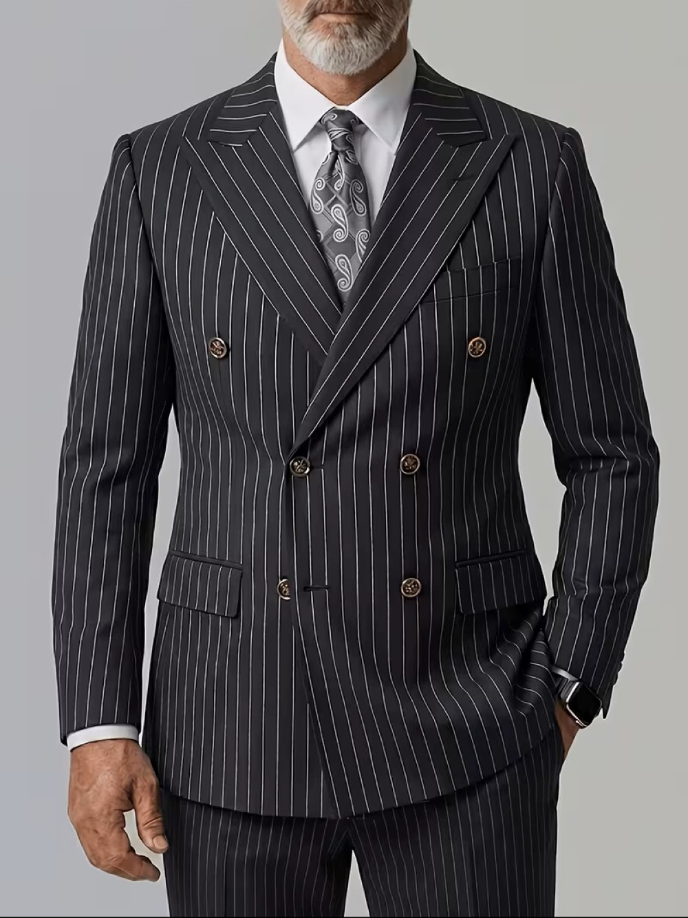  Men's Black Pinstripe Double  - مراجعة Formal Men Party Wear Jacket وسعره