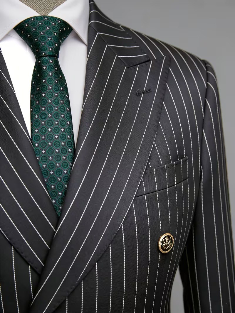  Men's Black Pinstripe Double  - مراجعة Formal Men Party Wear Jacket وسعره