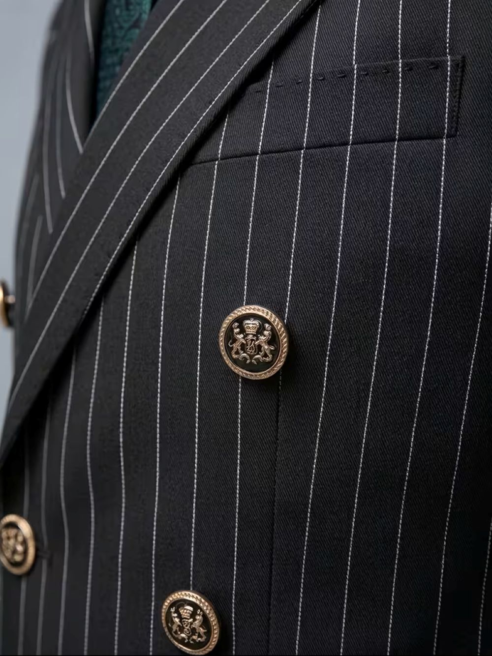  Men's Black Pinstripe Double  - مراجعة Formal Men Party Wear Jacket وسعره