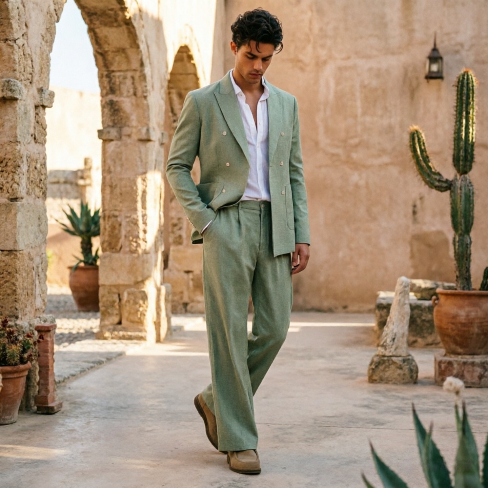 Sage Green Linen Men Suits Rel - مراجعة Men Formal Wear Wedding Guest وسعره