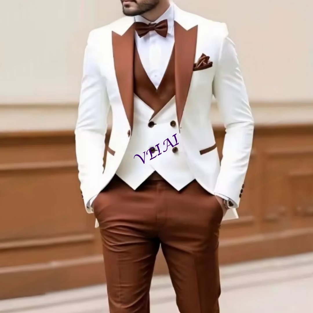 New White And Brown Men Suit F - مراجعة Men Formal Wear Vest وسعره