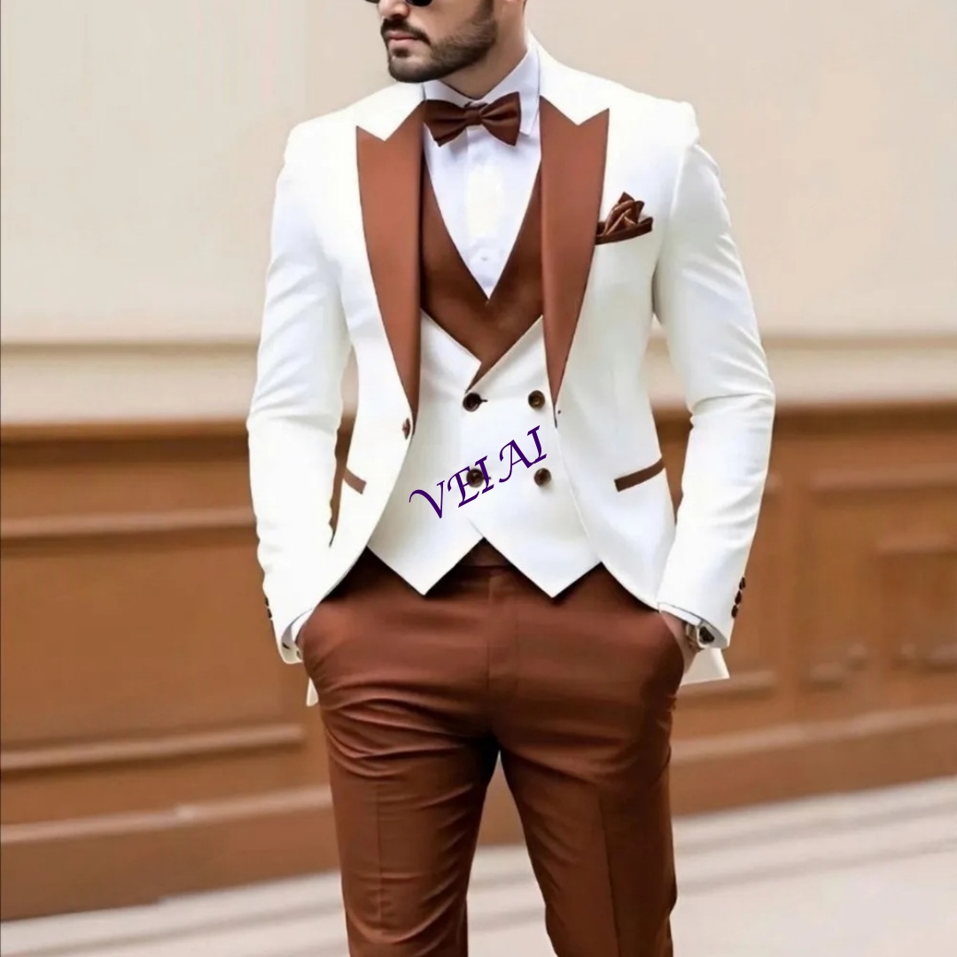New White And Brown Men Suit F - مراجعة Men Formal Wear Vest وسعره
